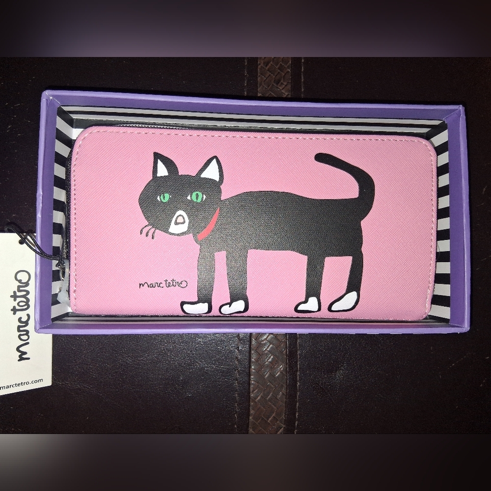 Brand New Marc Tetro Cute Cat Zip Around Wallet